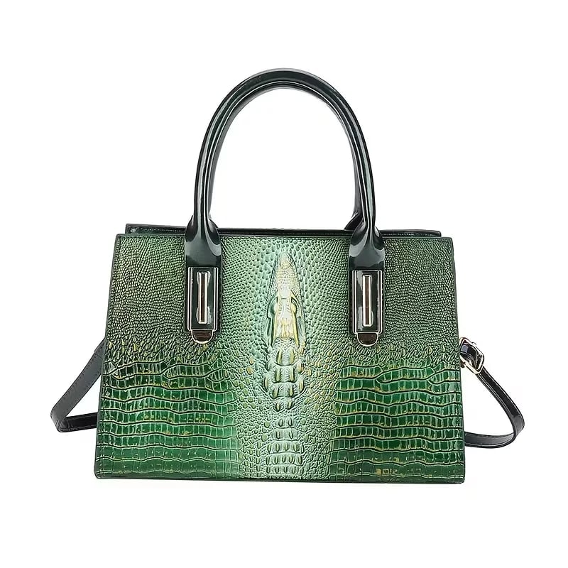 Fashionable Luxurious Golden Crocodile Pattern Crossbody Bag, Handbag, Shoulder Bag, Animal Print Bag, Bohemian Style Bag