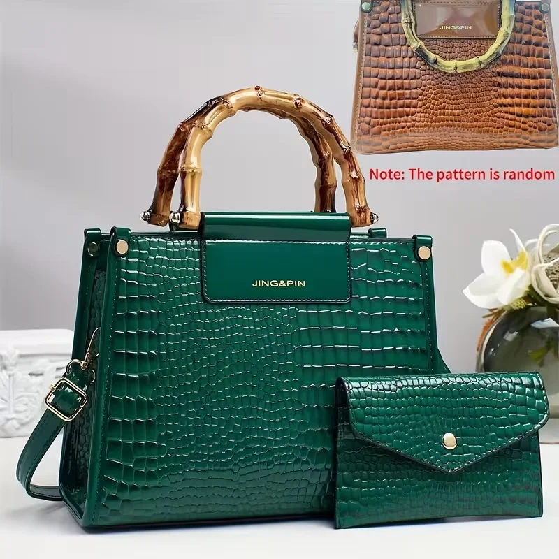 Fashion Women's Bag, Elegant and Simple Crocodile Pattern Patchwork Handbag